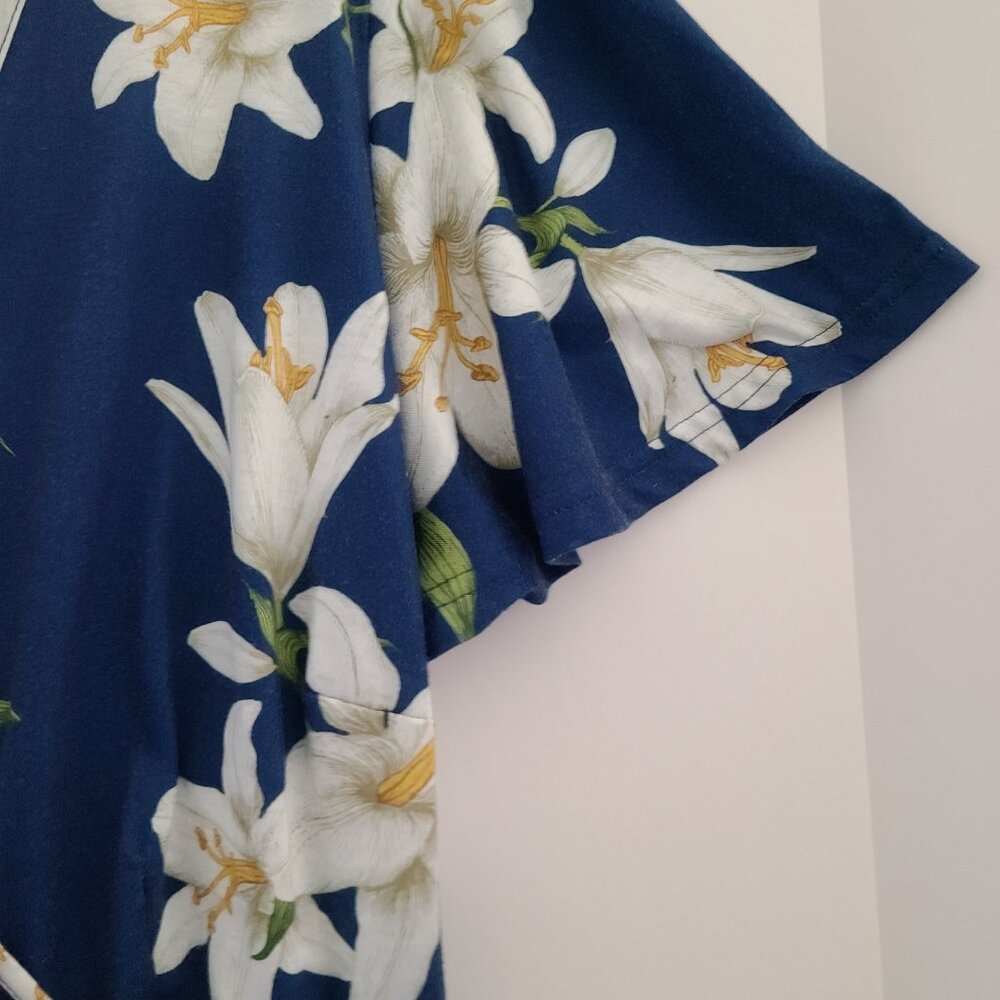 PINUP FASHION FLORAL V-NECK DRESS | BLUE & WHITE | SHORT SLEEVE | SZ 22W - Picture 5 of 14